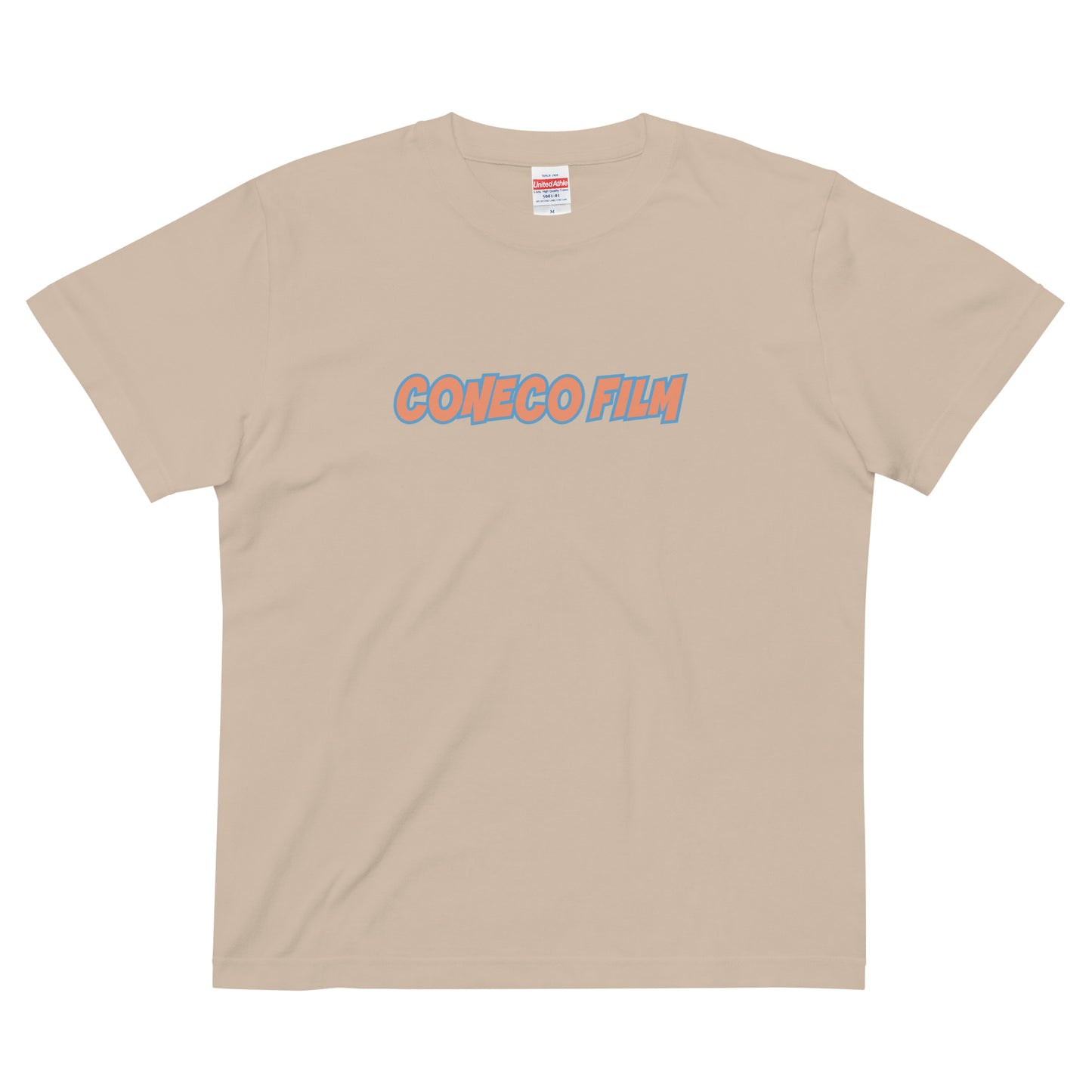 シャープなロゴTシャツ (ライトベージュ生地×オレンジ色ロゴ)